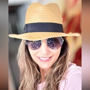 Merona Women's Fedora Paper Straw Woven Panama Sun Beach Hat Black Bow